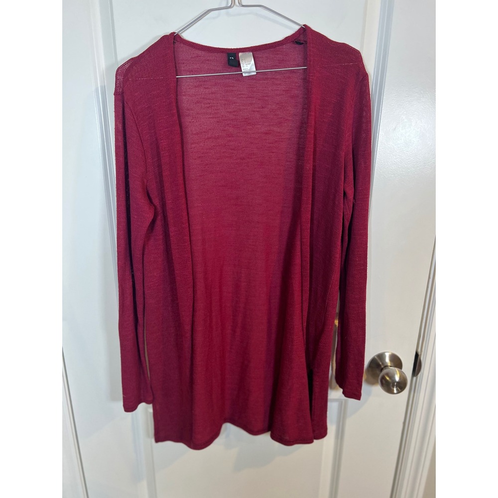 H&M Women Cardigan Open Front Lightweight Knit Burgundy S